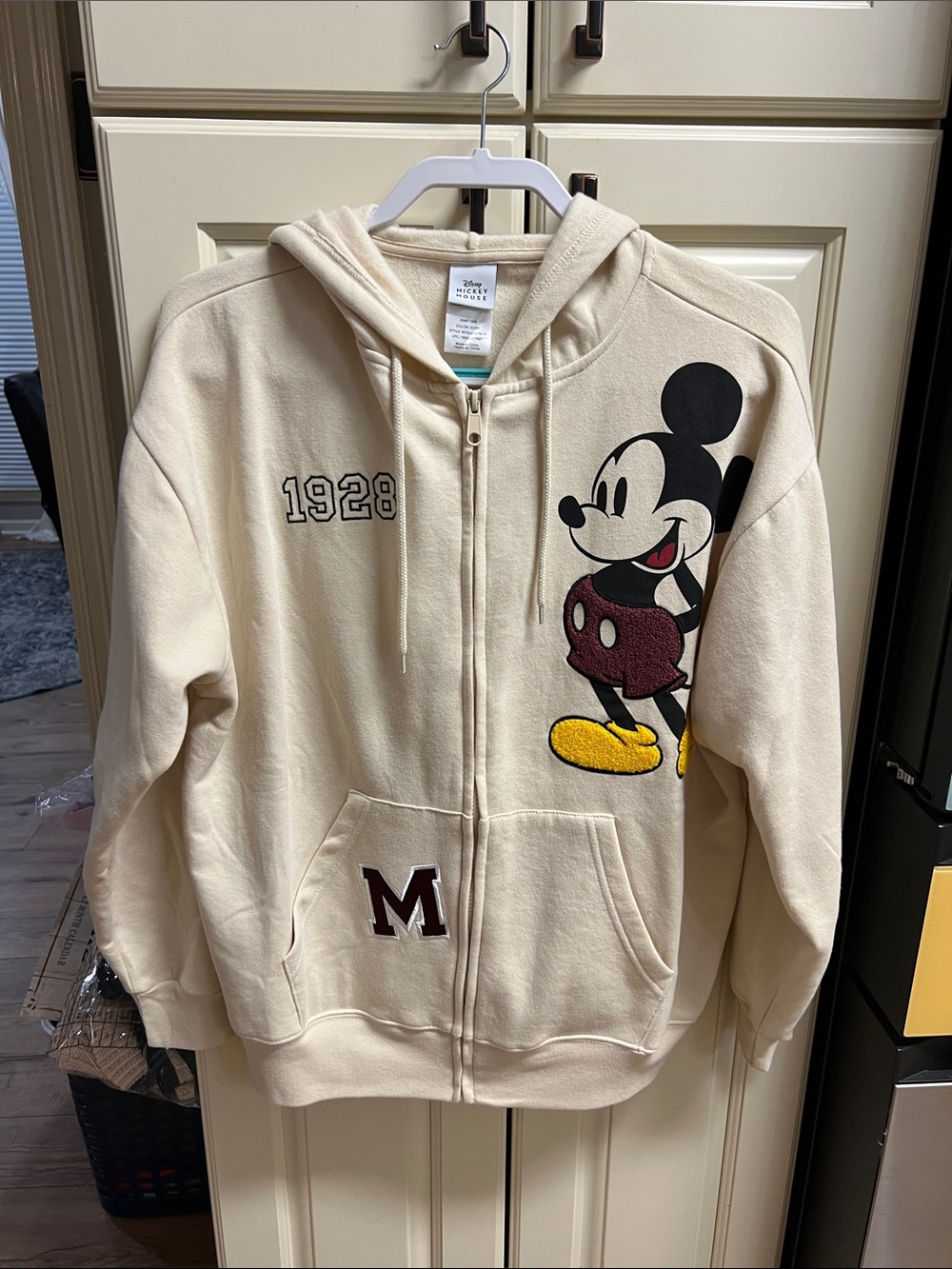 Disney Cream Mickey Mouse Zip-Up Jacket with Yellow Accent XL #1100